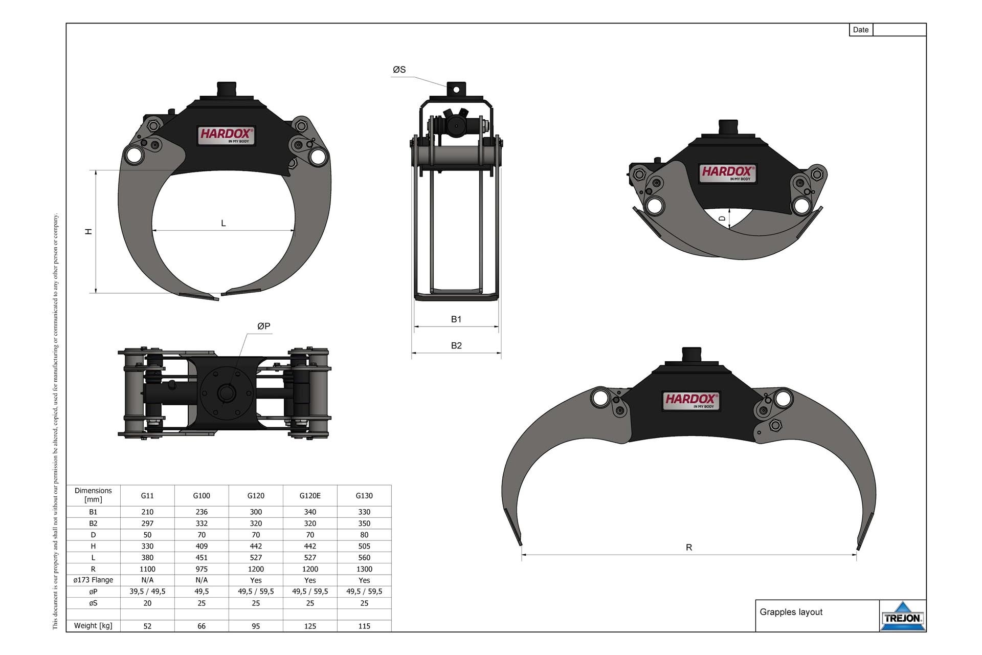 Grapple Hardox G100 inkl. flange for pin 49,5mm,