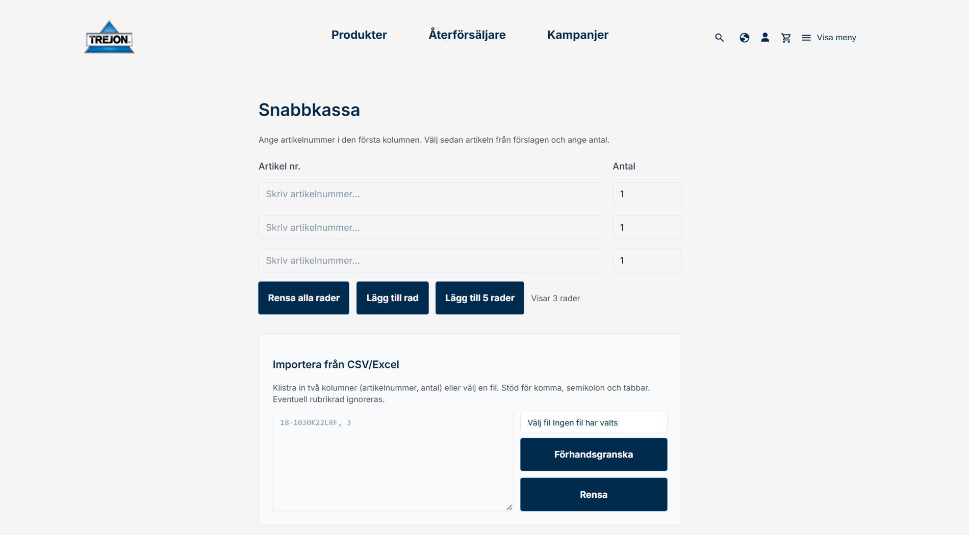 Quick order form